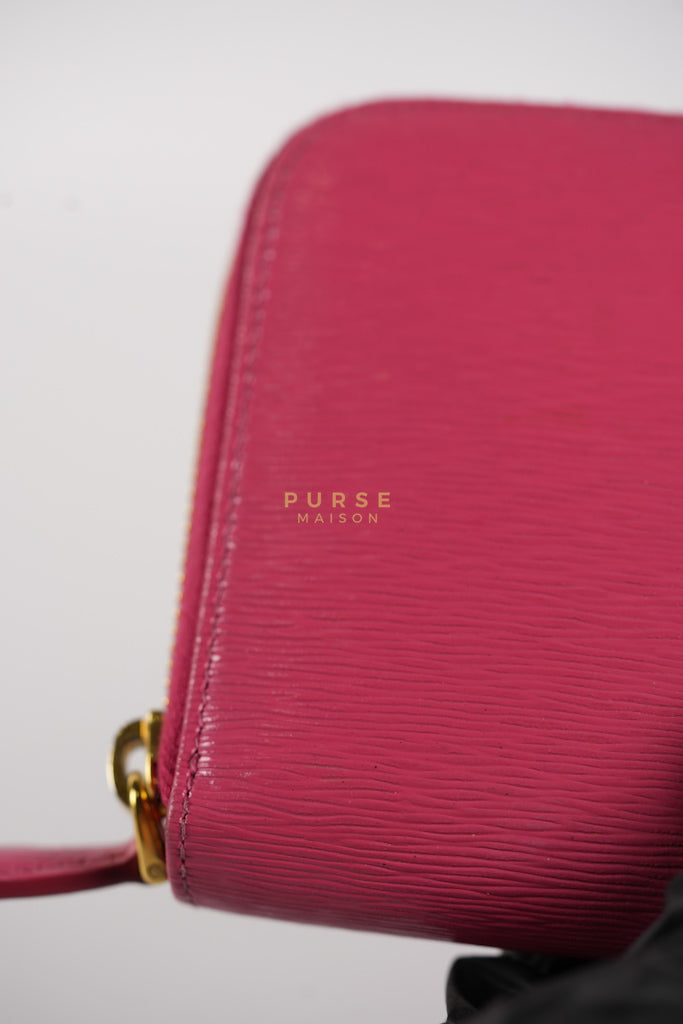 Continental Logo Long Zip Wallet in Pink Saffiano Leather & Gold Hardware | Purse Maison Luxury Bags Shop