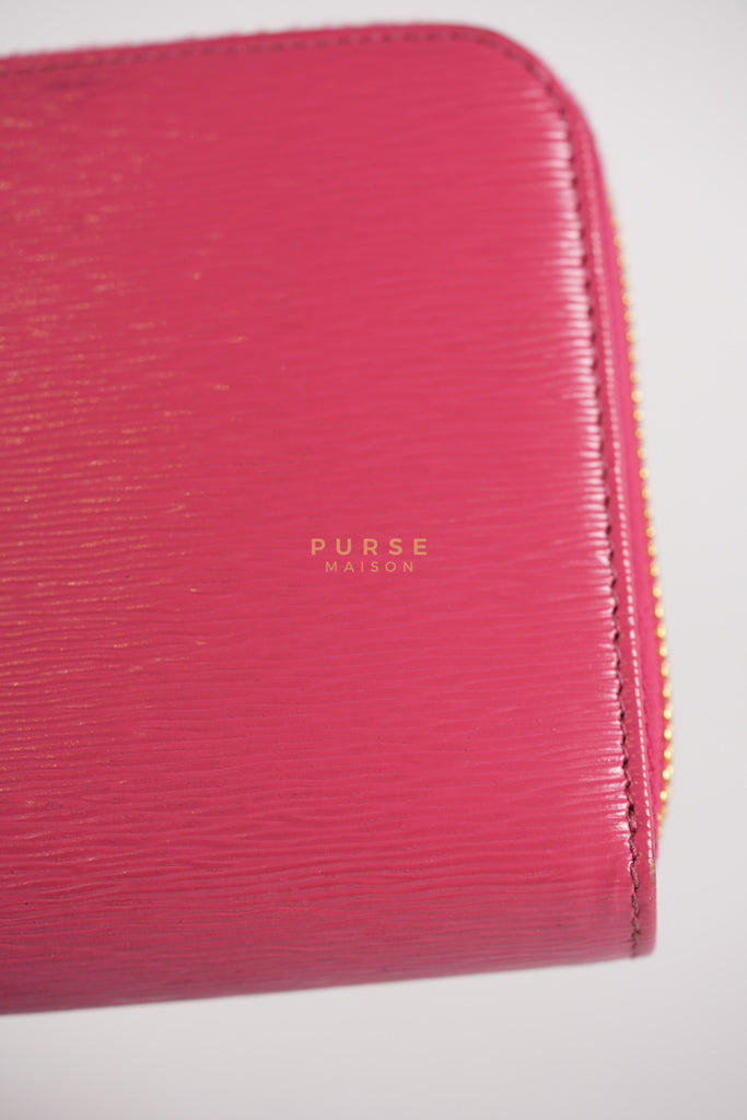 Continental Logo Long Zip Wallet in Pink Saffiano Leather & Gold Hardware | Purse Maison Luxury Bags Shop