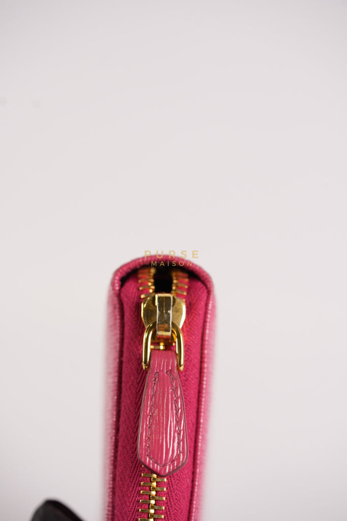 Continental Logo Long Zip Wallet in Pink Saffiano Leather & Gold Hardware | Purse Maison Luxury Bags Shop