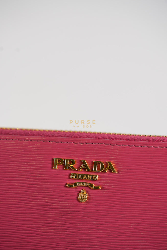 Continental Logo Long Zip Wallet in Pink Saffiano Leather & Gold Hardware | Purse Maison Luxury Bags Shop