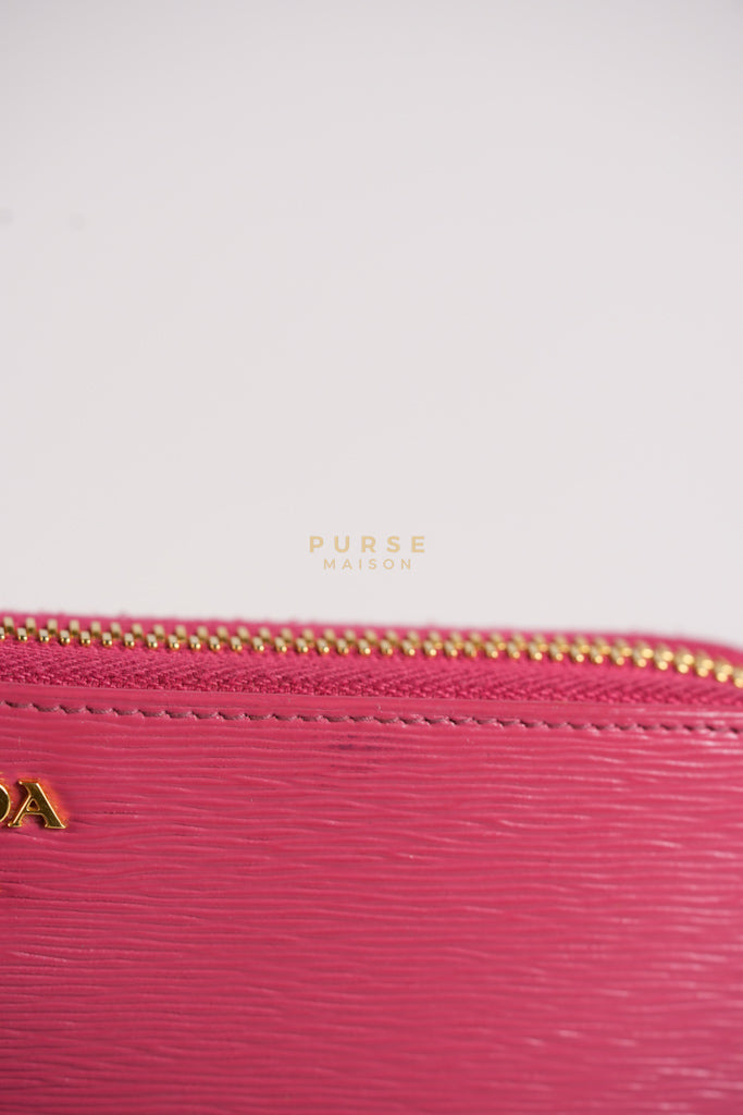 Continental Logo Long Zip Wallet in Pink Saffiano Leather & Gold Hardware | Purse Maison Luxury Bags Shop