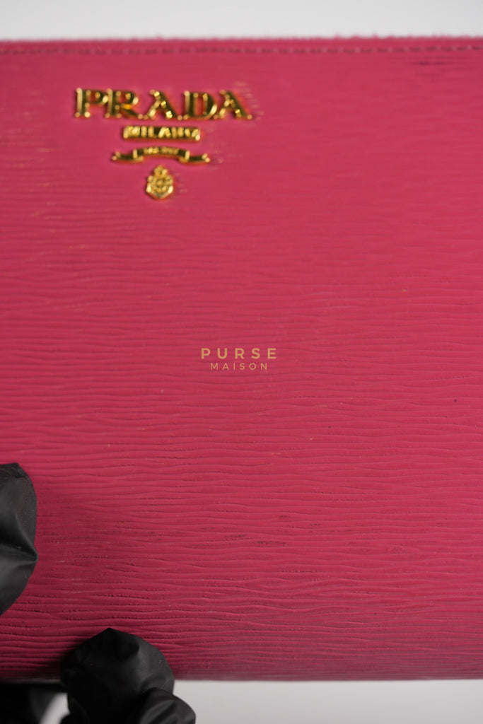 Continental Logo Long Zip Wallet in Pink Saffiano Leather & Gold Hardware | Purse Maison Luxury Bags Shop