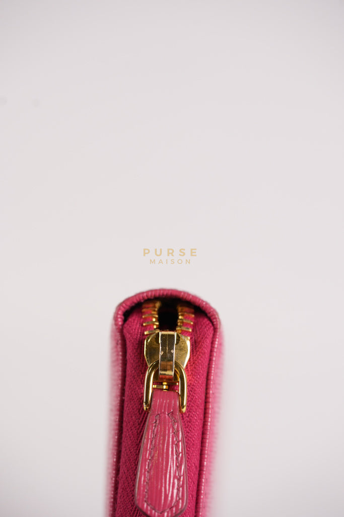 Continental Logo Long Zip Wallet in Pink Saffiano Leather & Gold Hardware | Purse Maison Luxury Bags Shop