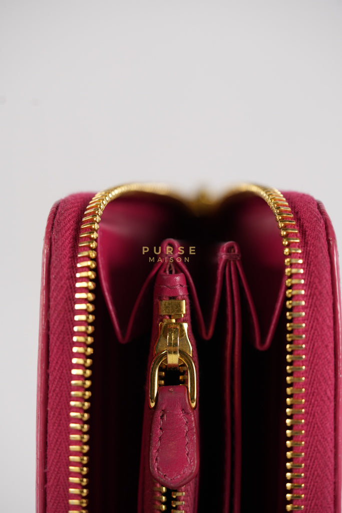Continental Logo Long Zip Wallet in Pink Saffiano Leather & Gold Hardware | Purse Maison Luxury Bags Shop