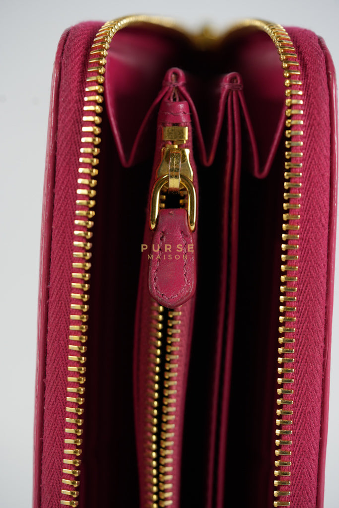 Continental Logo Long Zip Wallet in Pink Saffiano Leather & Gold Hardware | Purse Maison Luxury Bags Shop