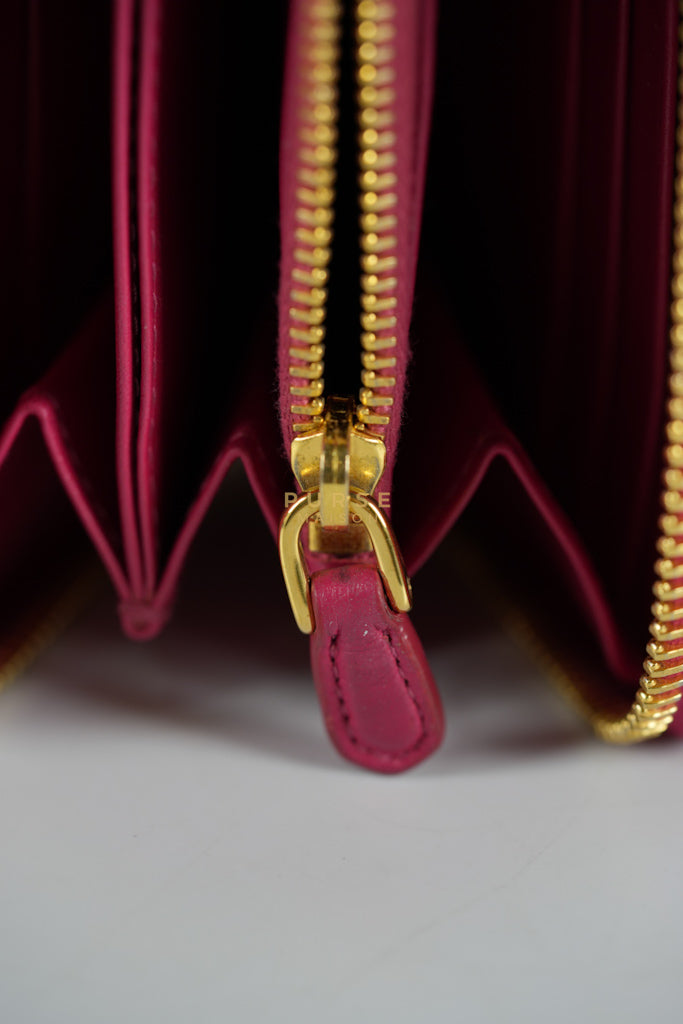 Continental Logo Long Zip Wallet in Pink Saffiano Leather & Gold Hardware | Purse Maison Luxury Bags Shop