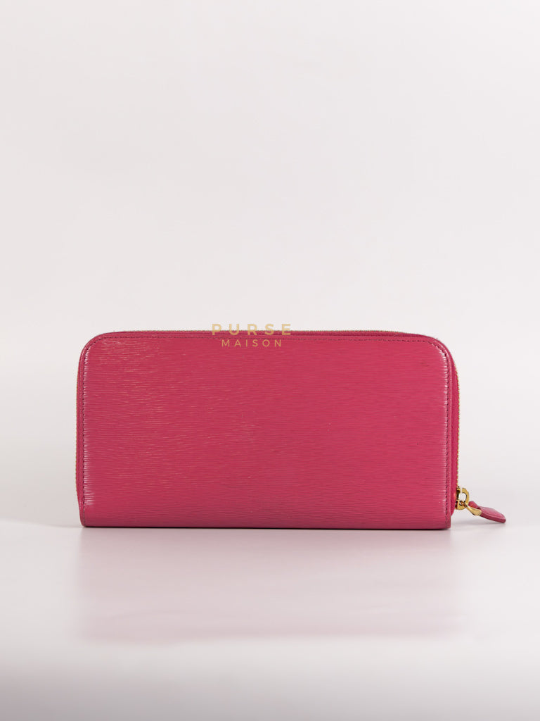 Continental Logo Long Zip Wallet in Pink Saffiano Leather & Gold Hardware | Purse Maison Luxury Bags Shop