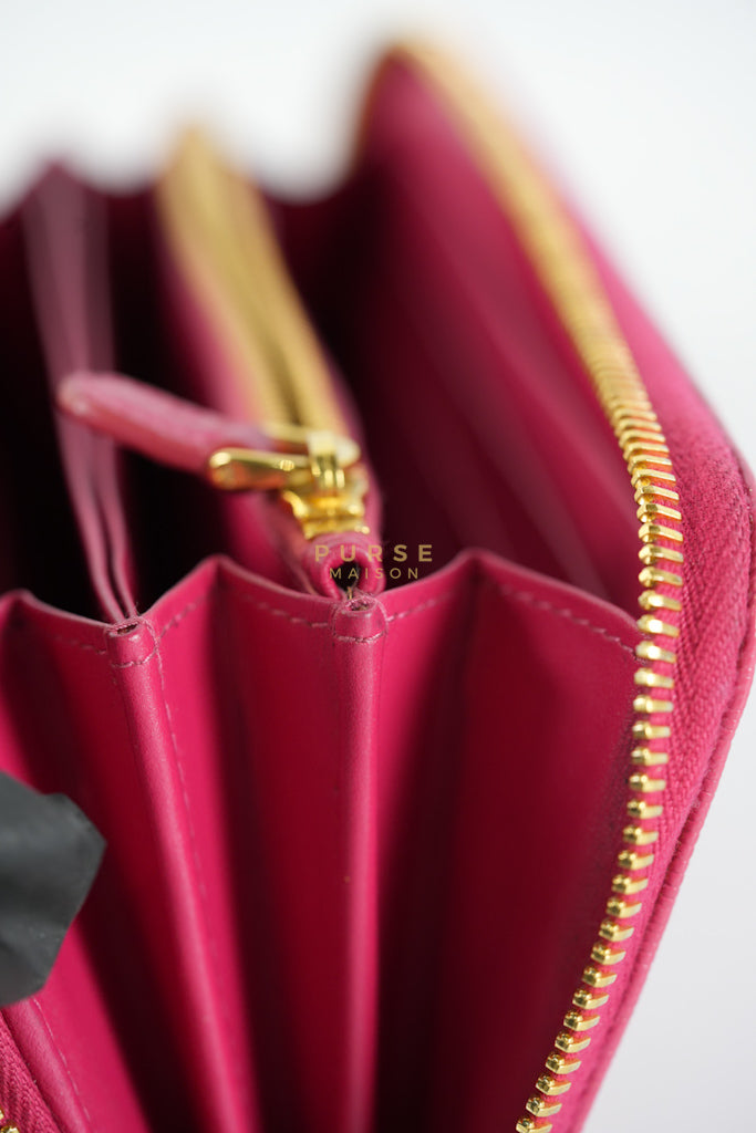Continental Logo Long Zip Wallet in Pink Saffiano Leather & Gold Hardware | Purse Maison Luxury Bags Shop