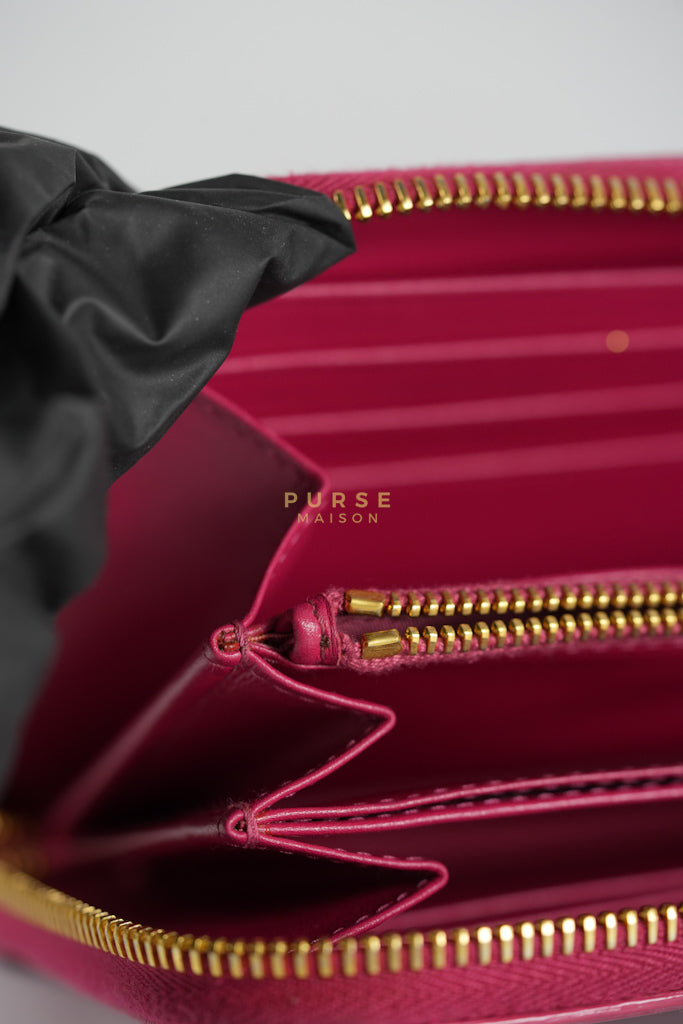 Continental Logo Long Zip Wallet in Pink Saffiano Leather & Gold Hardware | Purse Maison Luxury Bags Shop
