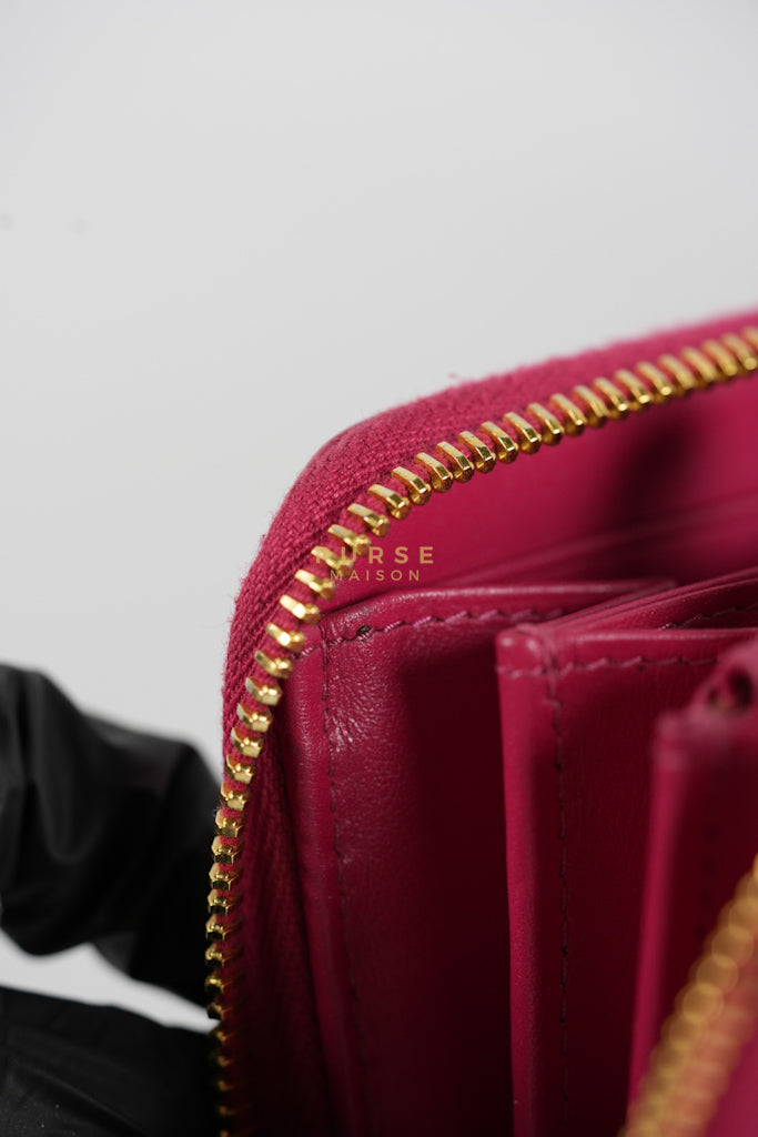 Continental Logo Long Zip Wallet in Pink Saffiano Leather & Gold Hardware | Purse Maison Luxury Bags Shop