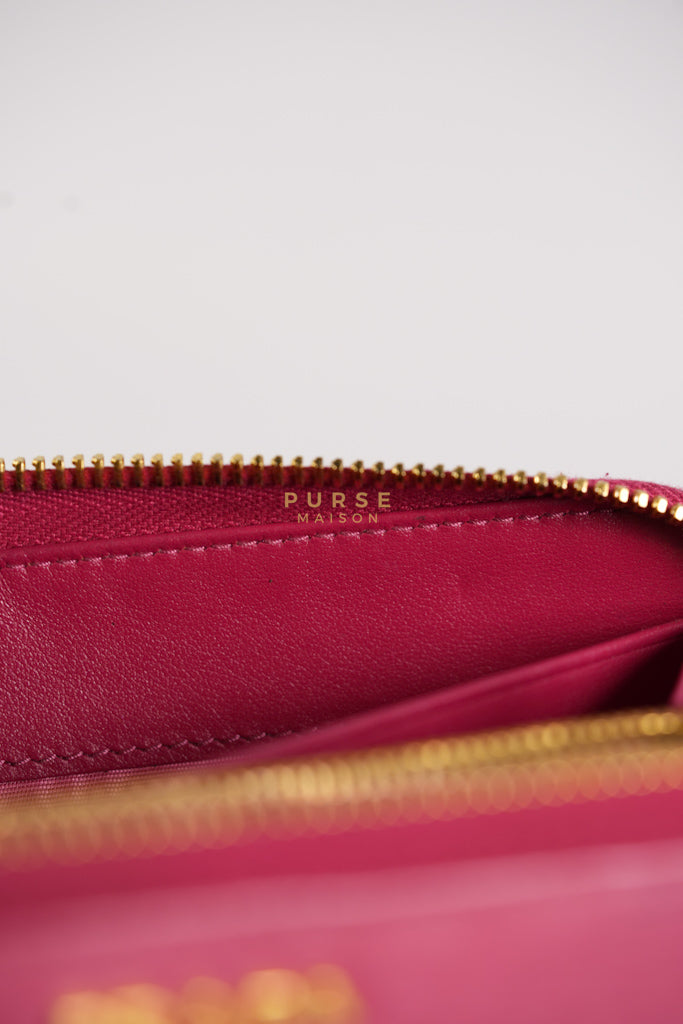Continental Logo Long Zip Wallet in Pink Saffiano Leather & Gold Hardware | Purse Maison Luxury Bags Shop