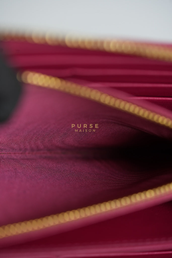 Continental Logo Long Zip Wallet in Pink Saffiano Leather & Gold Hardware | Purse Maison Luxury Bags Shop