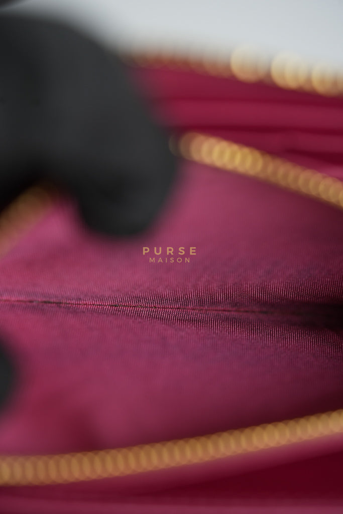 Continental Logo Long Zip Wallet in Pink Saffiano Leather & Gold Hardware | Purse Maison Luxury Bags Shop