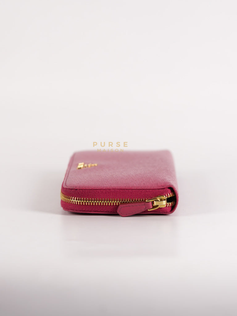Continental Logo Long Zip Wallet in Pink Saffiano Leather & Gold Hardware | Purse Maison Luxury Bags Shop