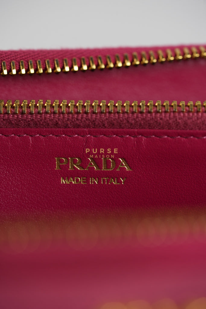Continental Logo Long Zip Wallet in Pink Saffiano Leather & Gold Hardware | Purse Maison Luxury Bags Shop