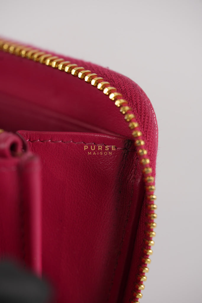 Continental Logo Long Zip Wallet in Pink Saffiano Leather & Gold Hardware | Purse Maison Luxury Bags Shop