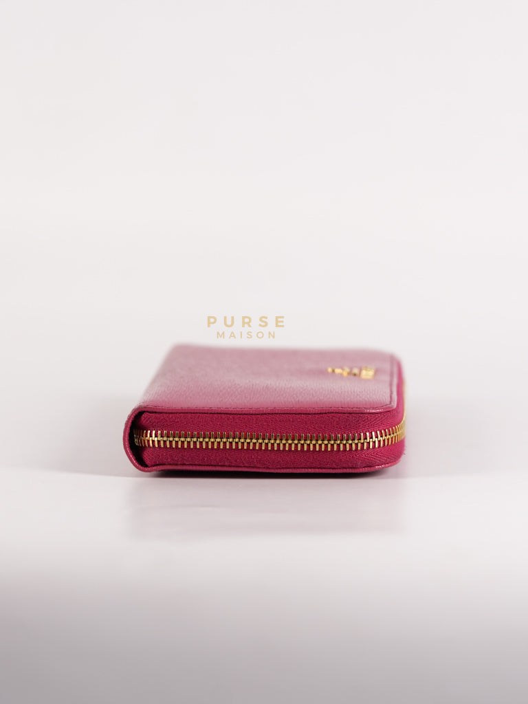 Continental Logo Long Zip Wallet in Pink Saffiano Leather & Gold Hardware | Purse Maison Luxury Bags Shop