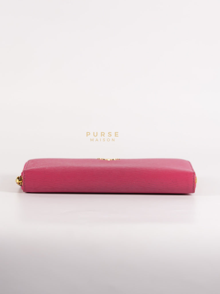 Continental Logo Long Zip Wallet in Pink Saffiano Leather & Gold Hardware | Purse Maison Luxury Bags Shop