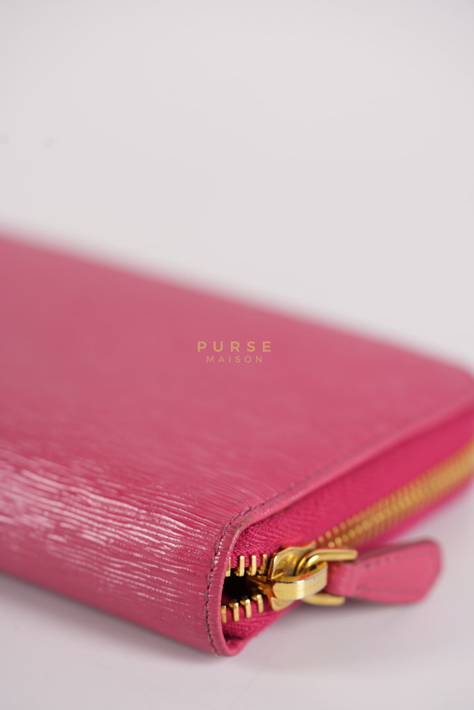 Continental Logo Long Zip Wallet in Pink Saffiano Leather & Gold Hardware | Purse Maison Luxury Bags Shop