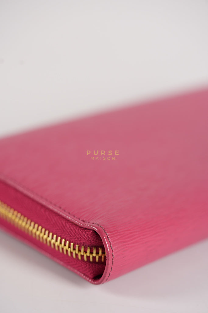Continental Logo Long Zip Wallet in Pink Saffiano Leather & Gold Hardware | Purse Maison Luxury Bags Shop