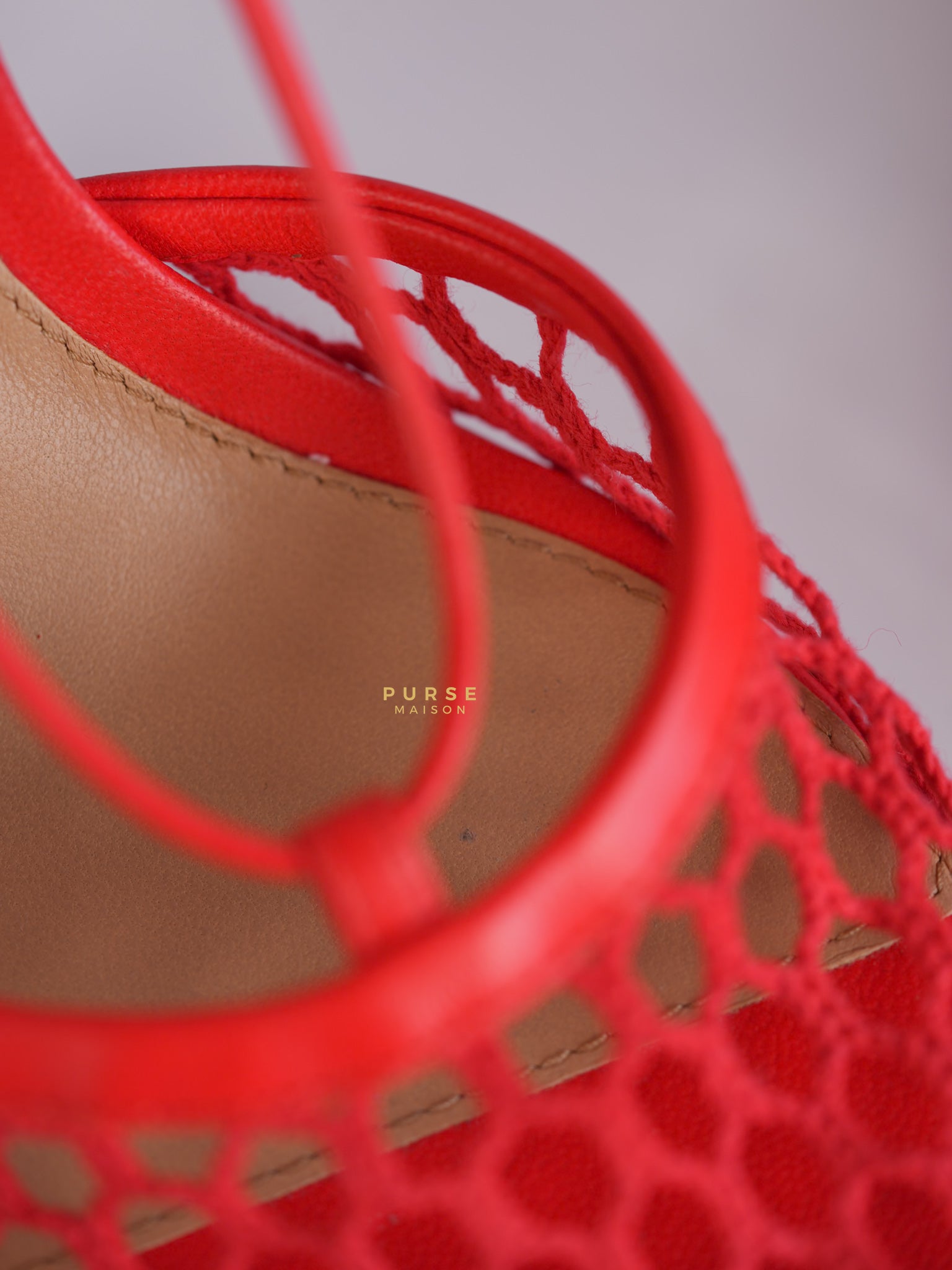 Coral Red Mesh and Leather Stretch Wrap Pumps Size 37 | Purse Maison Luxury Bags Shop