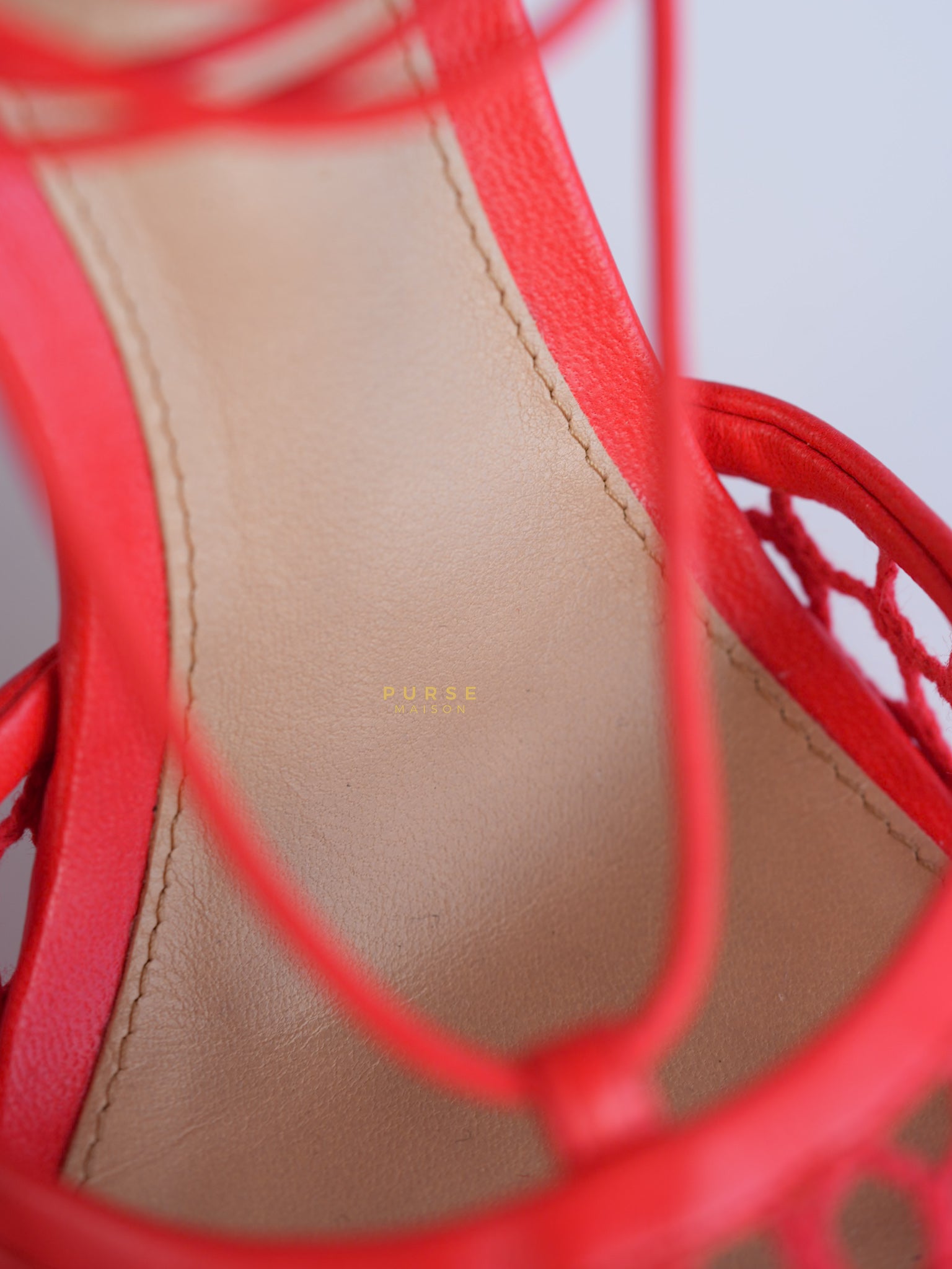 Coral Red Mesh and Leather Stretch Wrap Pumps Size 37 | Purse Maison Luxury Bags Shop