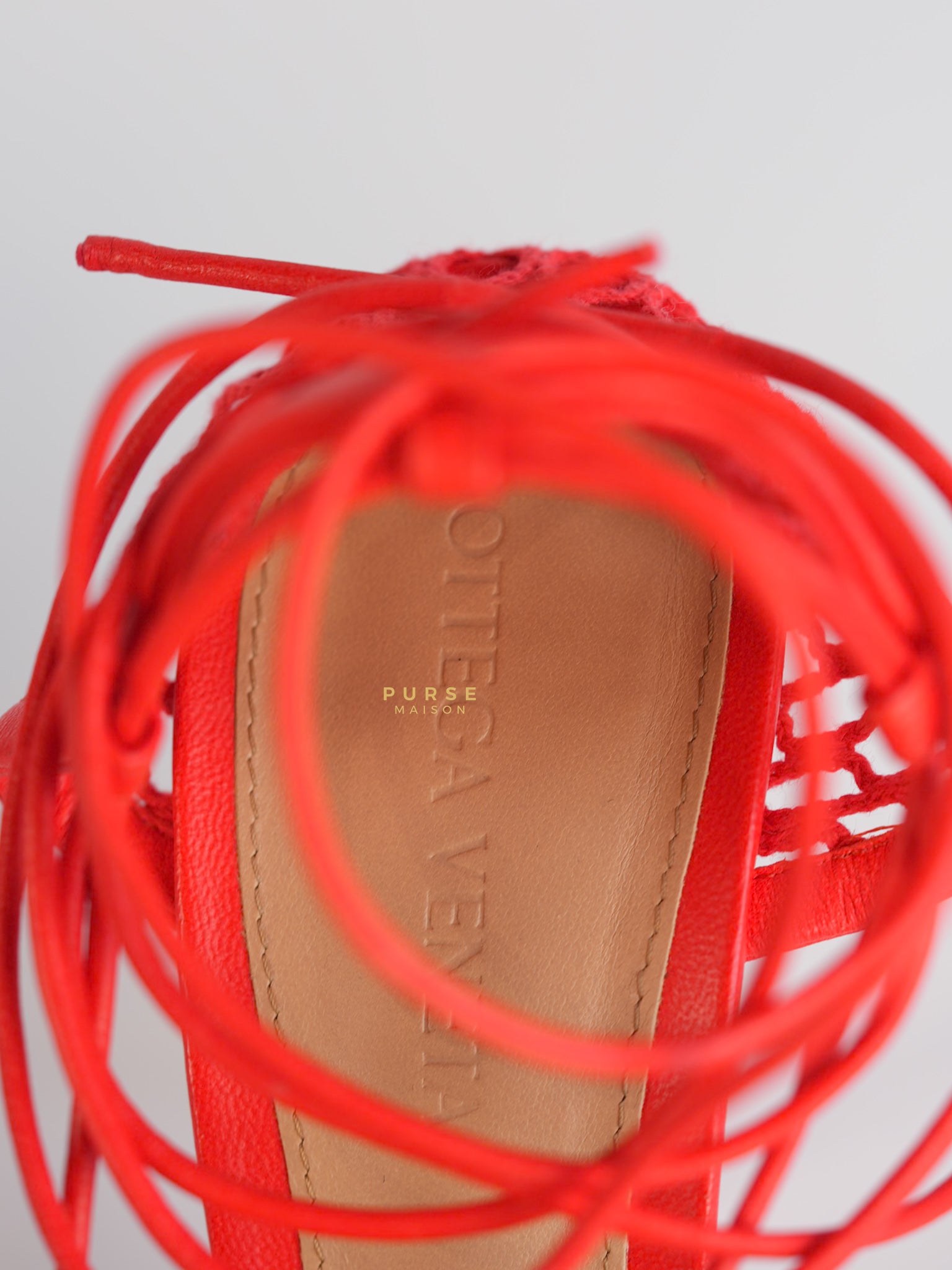 Coral Red Mesh and Leather Stretch Wrap Pumps Size 37 | Purse Maison Luxury Bags Shop