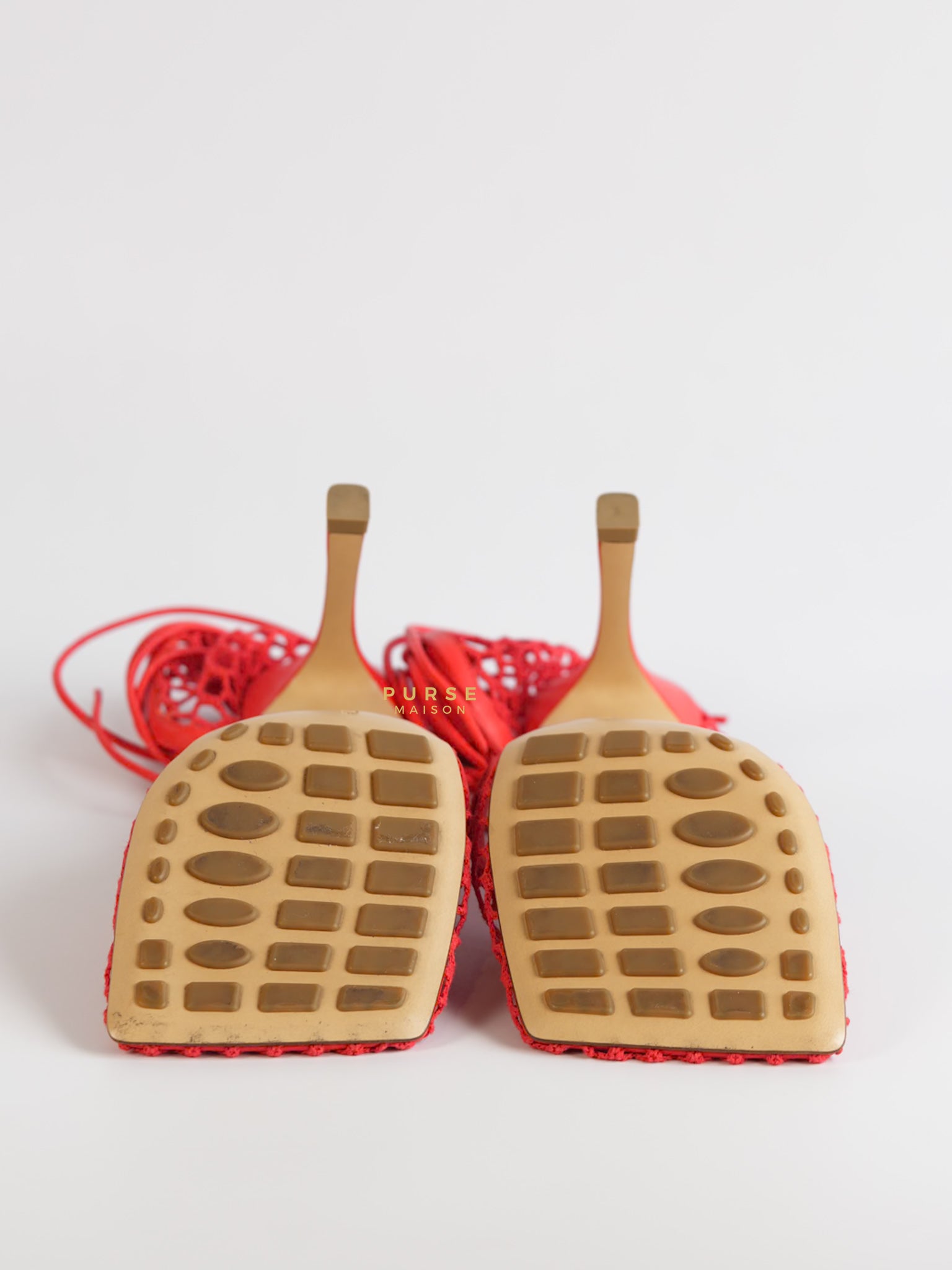 Coral Red Mesh and Leather Stretch Wrap Pumps Size 37 | Purse Maison Luxury Bags Shop