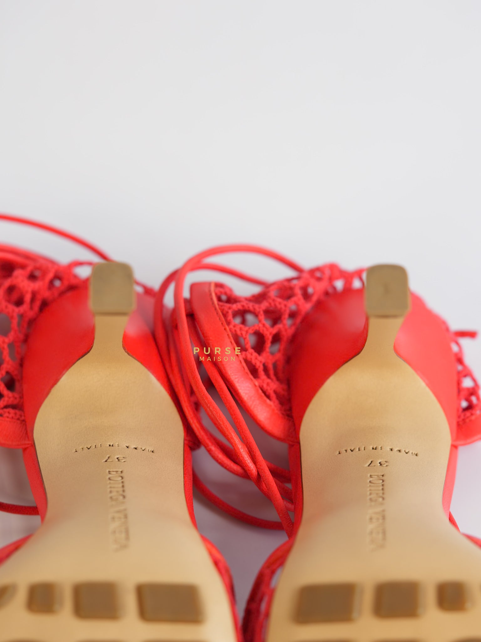 Coral Red Mesh and Leather Stretch Wrap Pumps Size 37 | Purse Maison Luxury Bags Shop