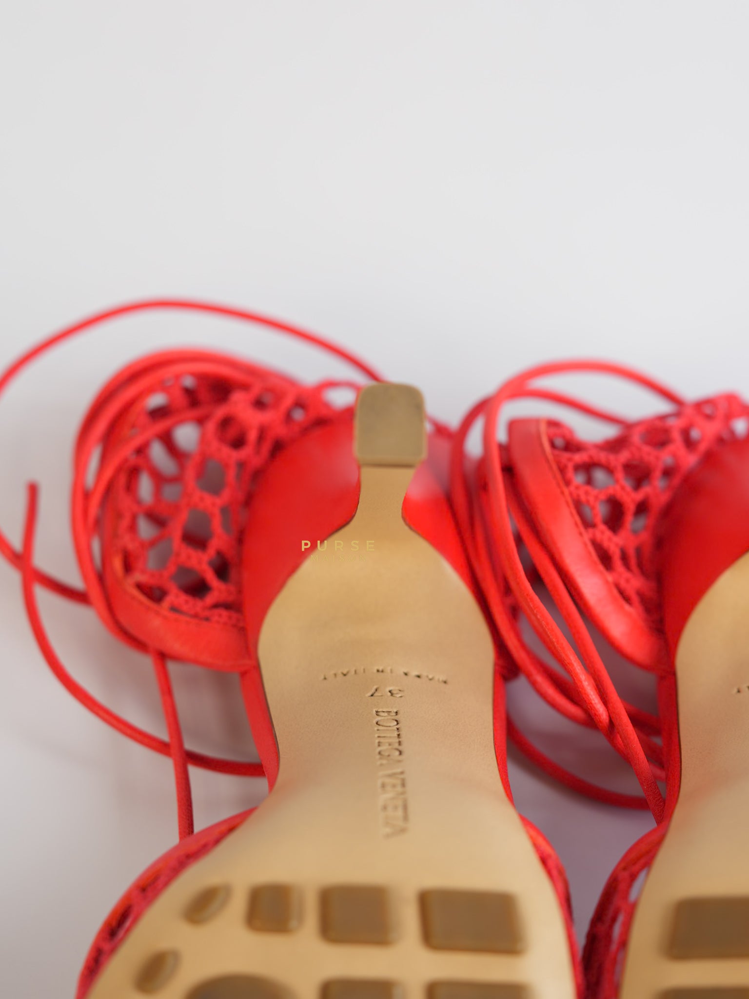 Coral Red Mesh and Leather Stretch Wrap Pumps Size 37 | Purse Maison Luxury Bags Shop