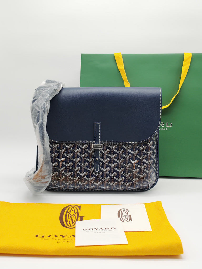 Coursier MM in Bleu Marine Goyardine Canvas Messenger Bag | Purse Maison Luxury Bags Shop