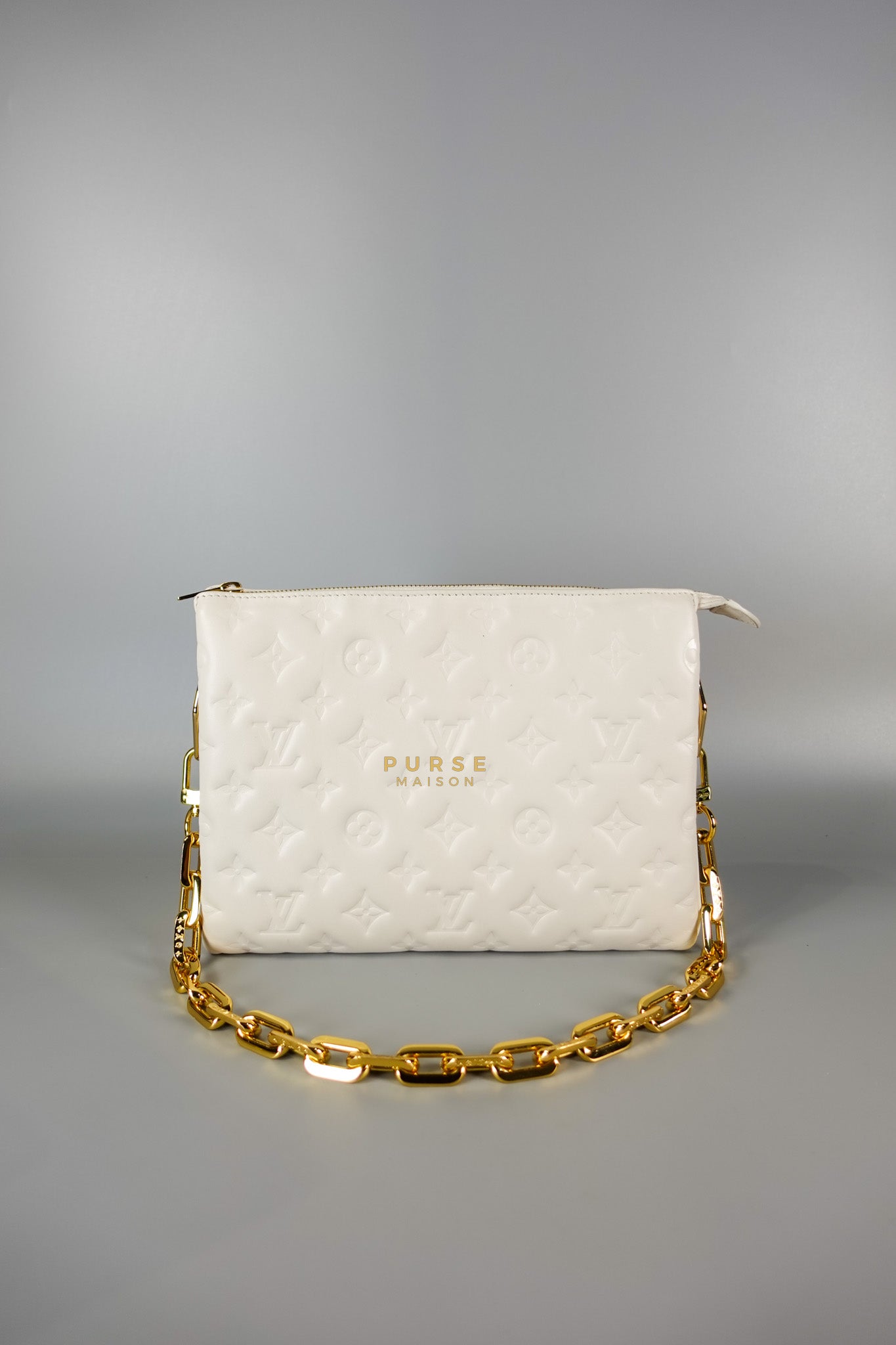 Gold Monogram Lamb Leather Pochette Coussin | Purse Maison Luxury Bags Shop