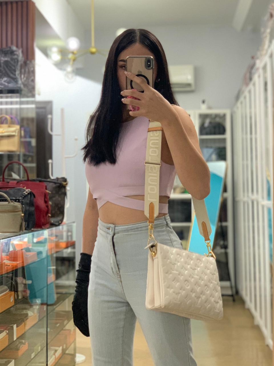 Coussin Monogram in White Lambskin Leather (Microchip) | Purse Maison Luxury Bags Shop