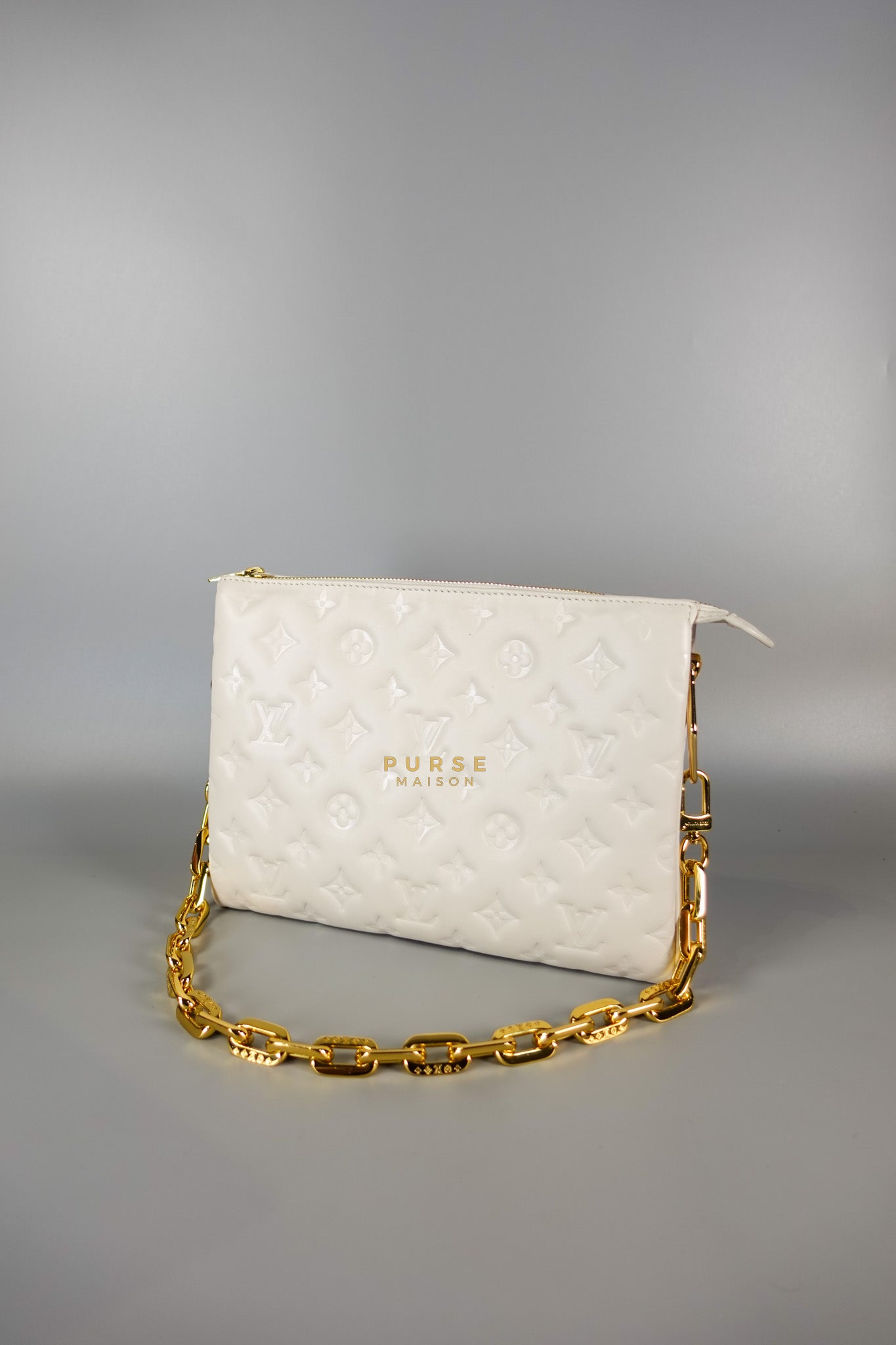 Gold Monogram Lamb Leather Pochette Coussin | Purse Maison Luxury Bags Shop