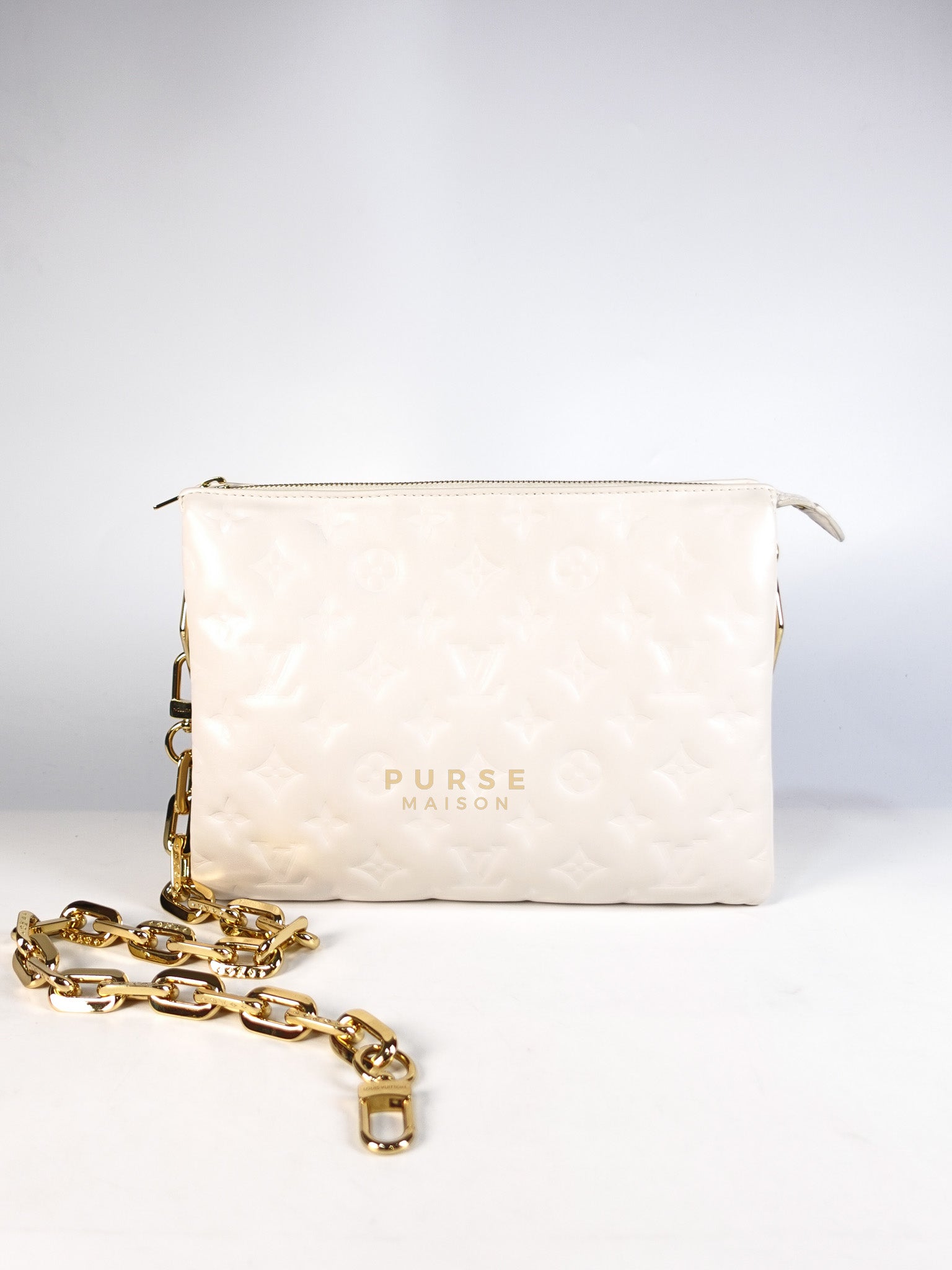 Coussin PM Bag in White Monogram Lambskin Leather (Date Code: PL1201) | Purse Maison Luxury Bags Shop