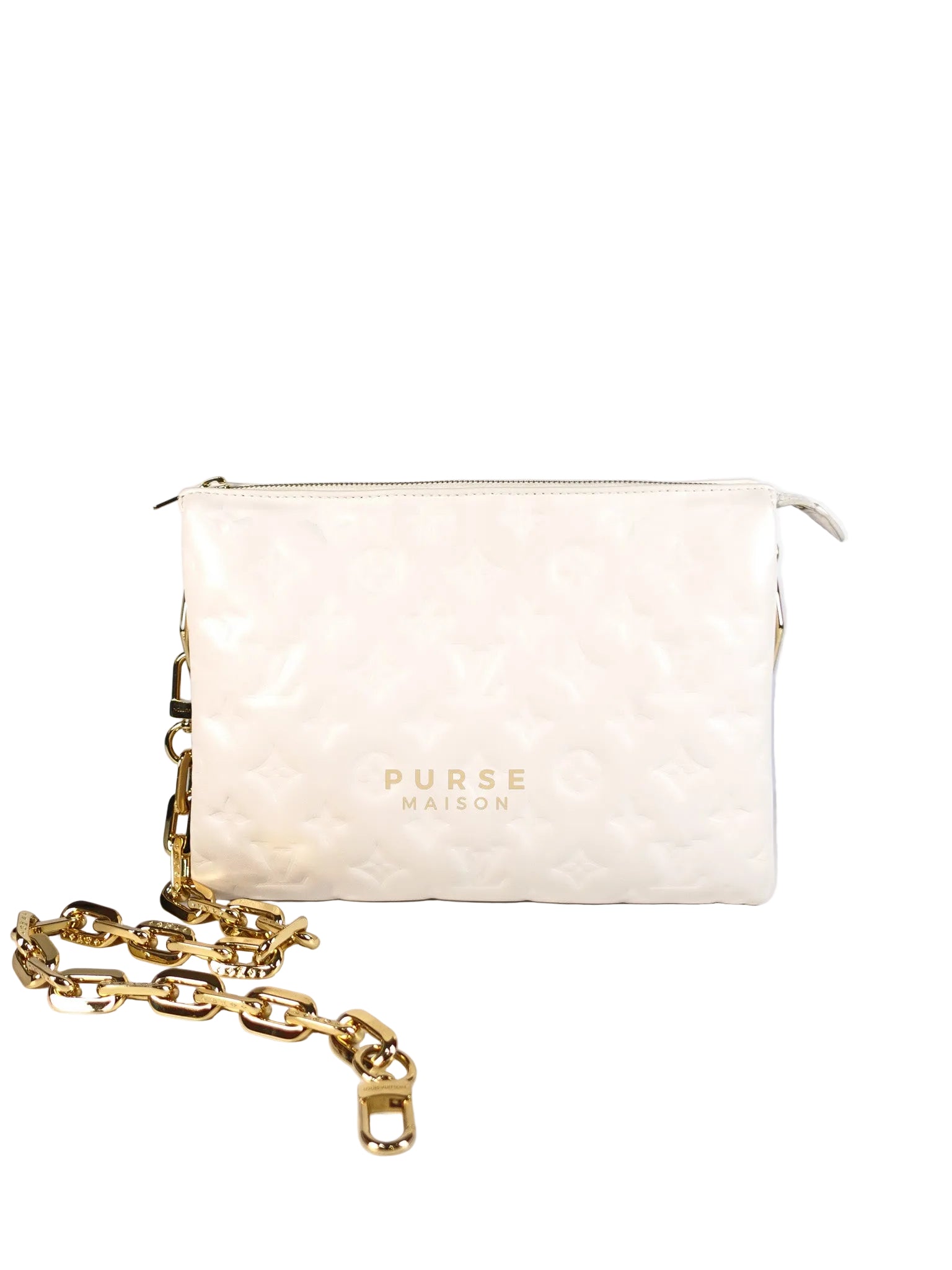 Coussin PM Bag in White Monogram Lambskin Leather (Date Code: PL1201) | Purse Maison Luxury Bags Shop