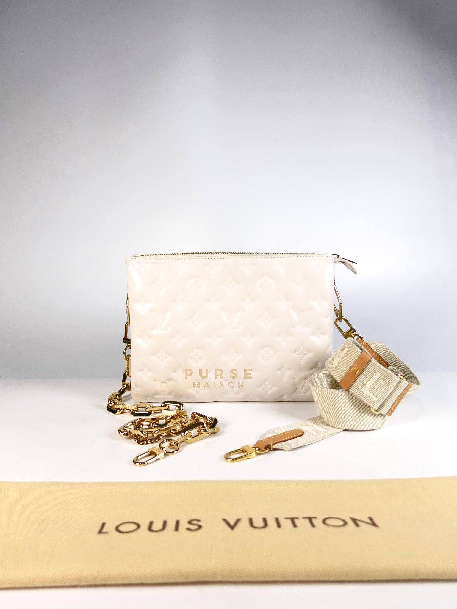 Coussin PM Bag in White Monogram Lambskin Leather (Date Code: PL1201) | Purse Maison Luxury Bags Shop