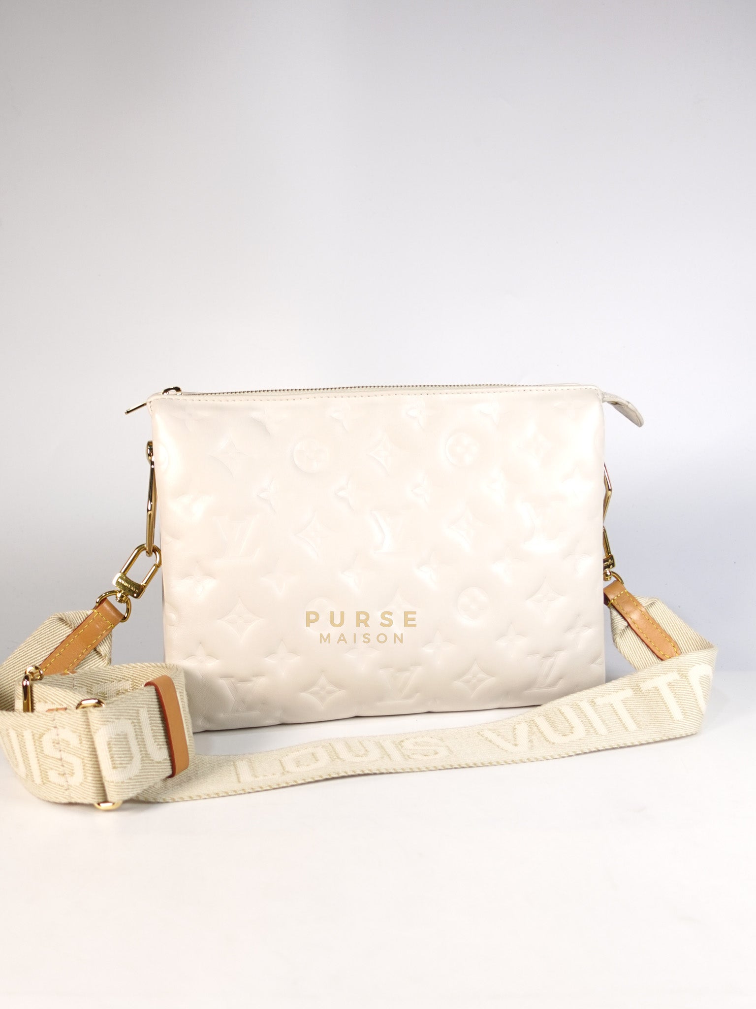 Coussin PM Bag in White Monogram Lambskin Leather (Date Code: PL1201) | Purse Maison Luxury Bags Shop