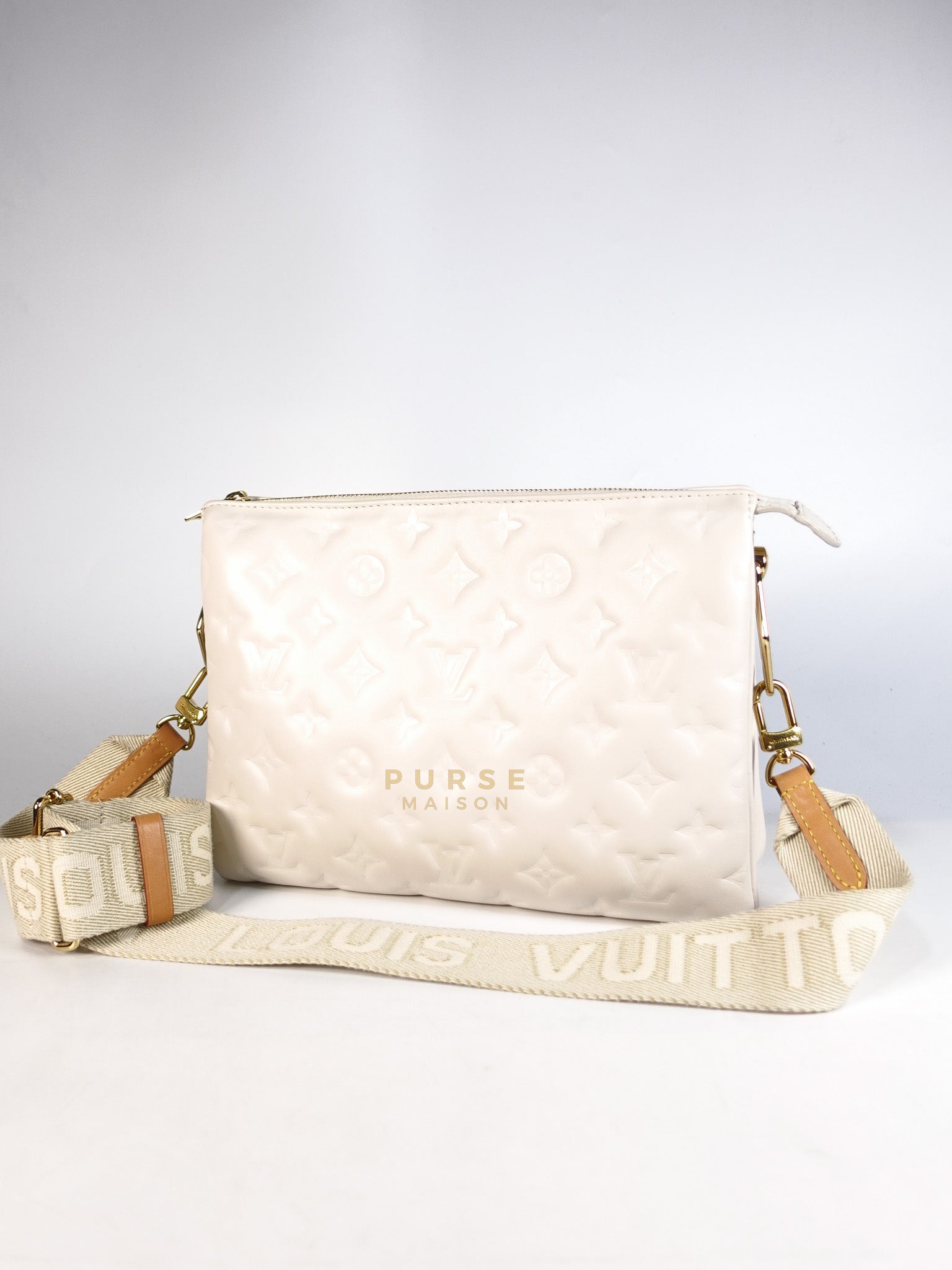 Coussin PM Bag in White Monogram Lambskin Leather (Date Code: PL1201) | Purse Maison Luxury Bags Shop