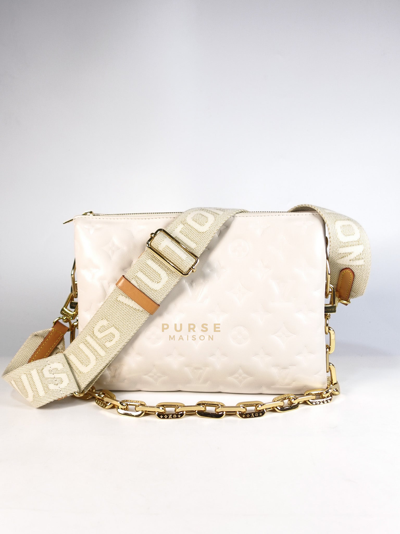 Coussin PM Bag in White Monogram Lambskin Leather (Date Code: PL1201) | Purse Maison Luxury Bags Shop
