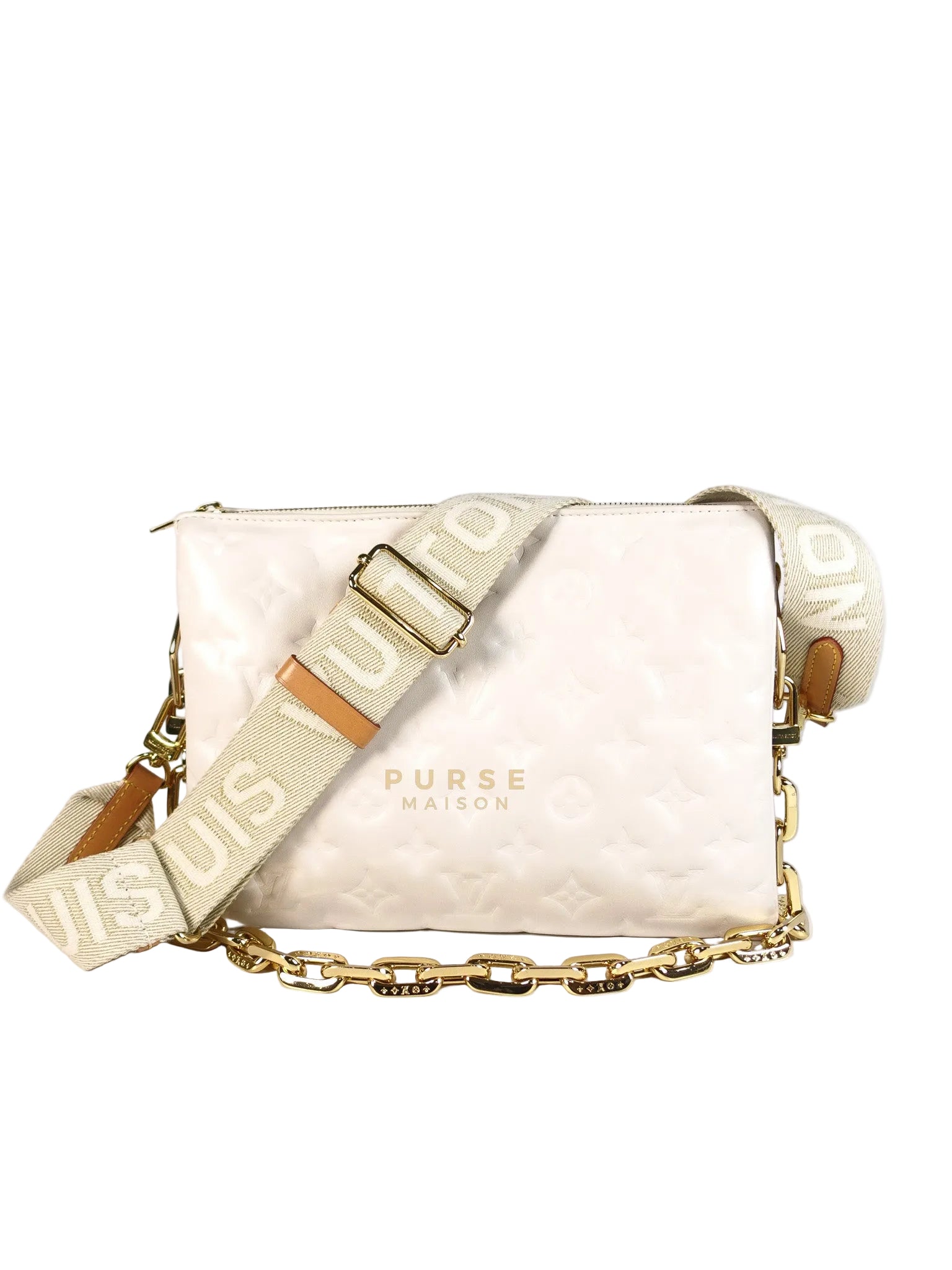 Coussin PM Bag in White Monogram Lambskin Leather (Date Code: PL1201) | Purse Maison Luxury Bags Shop