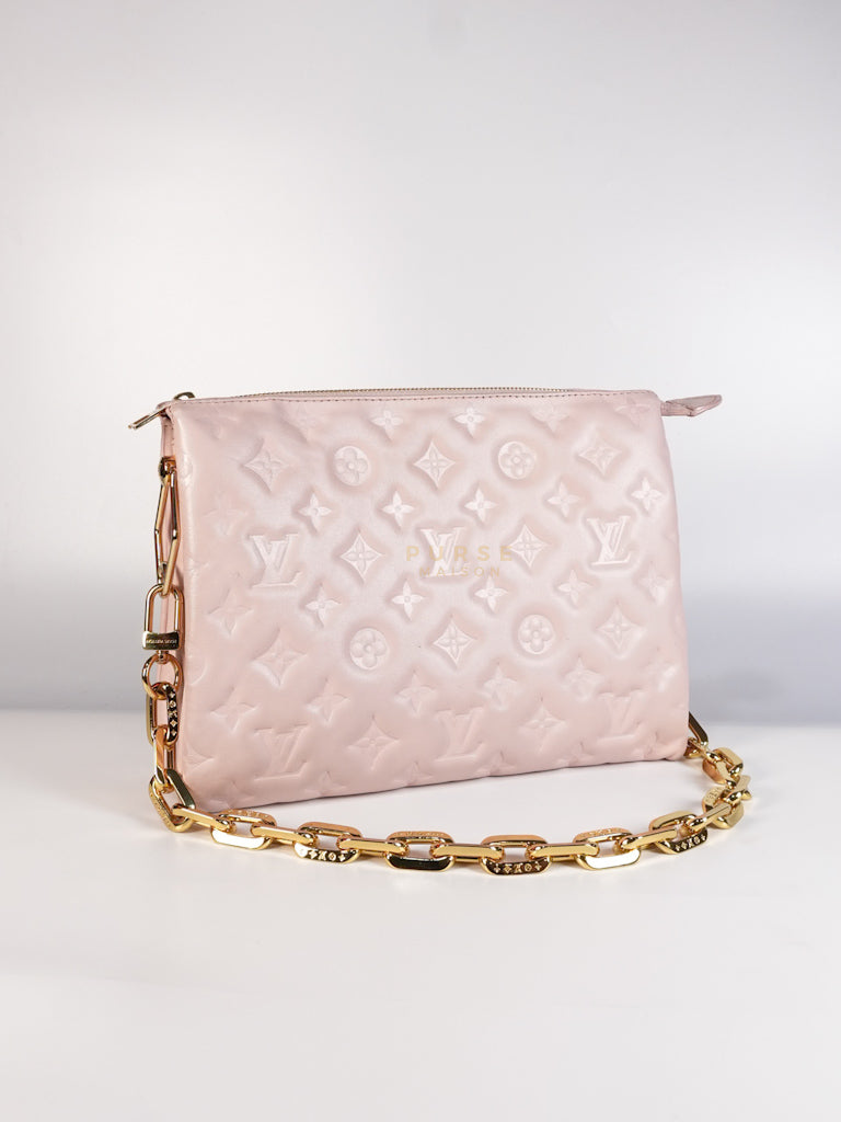 Coussin PM Rose Pink in Embossed Monogram Calfskin Leather (Microchip) | Purse Maison Luxury Bags Shop