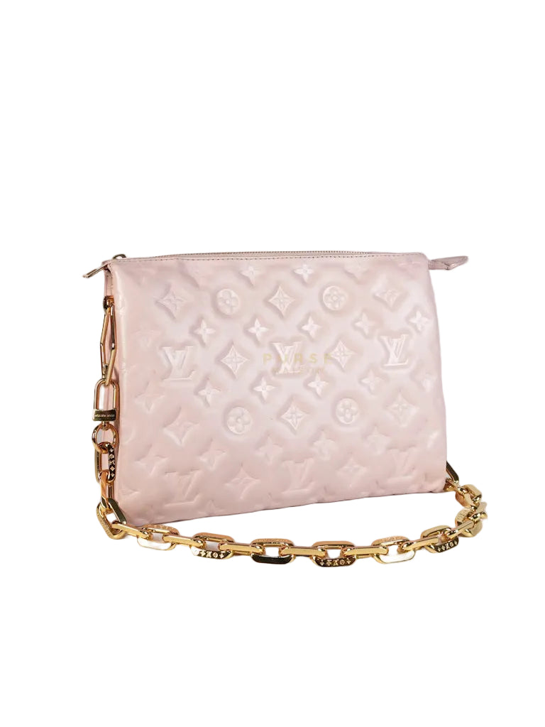Coussin PM Rose Pink in Embossed Monogram Calfskin Leather (Microchip) | Purse Maison Luxury Bags Shop