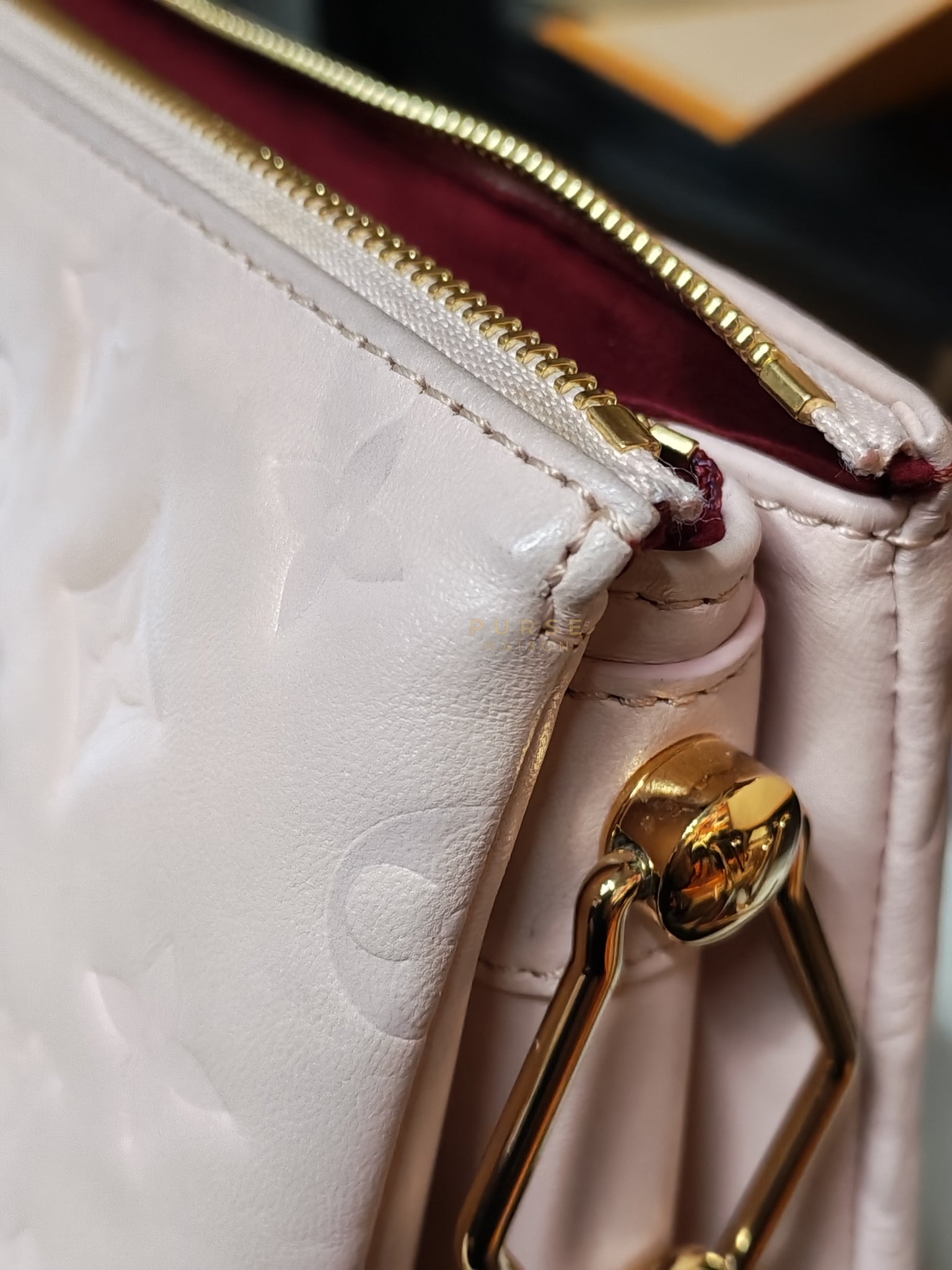 Coussin PM Rose Pink in Embossed Monogram Calfskin Leather (Microchip) | Purse Maison Luxury Bags Shop