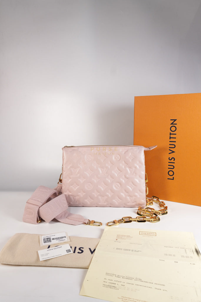 Coussin PM Rose Pink in Embossed Monogram Calfskin Leather (Microchip) | Purse Maison Luxury Bags Shop