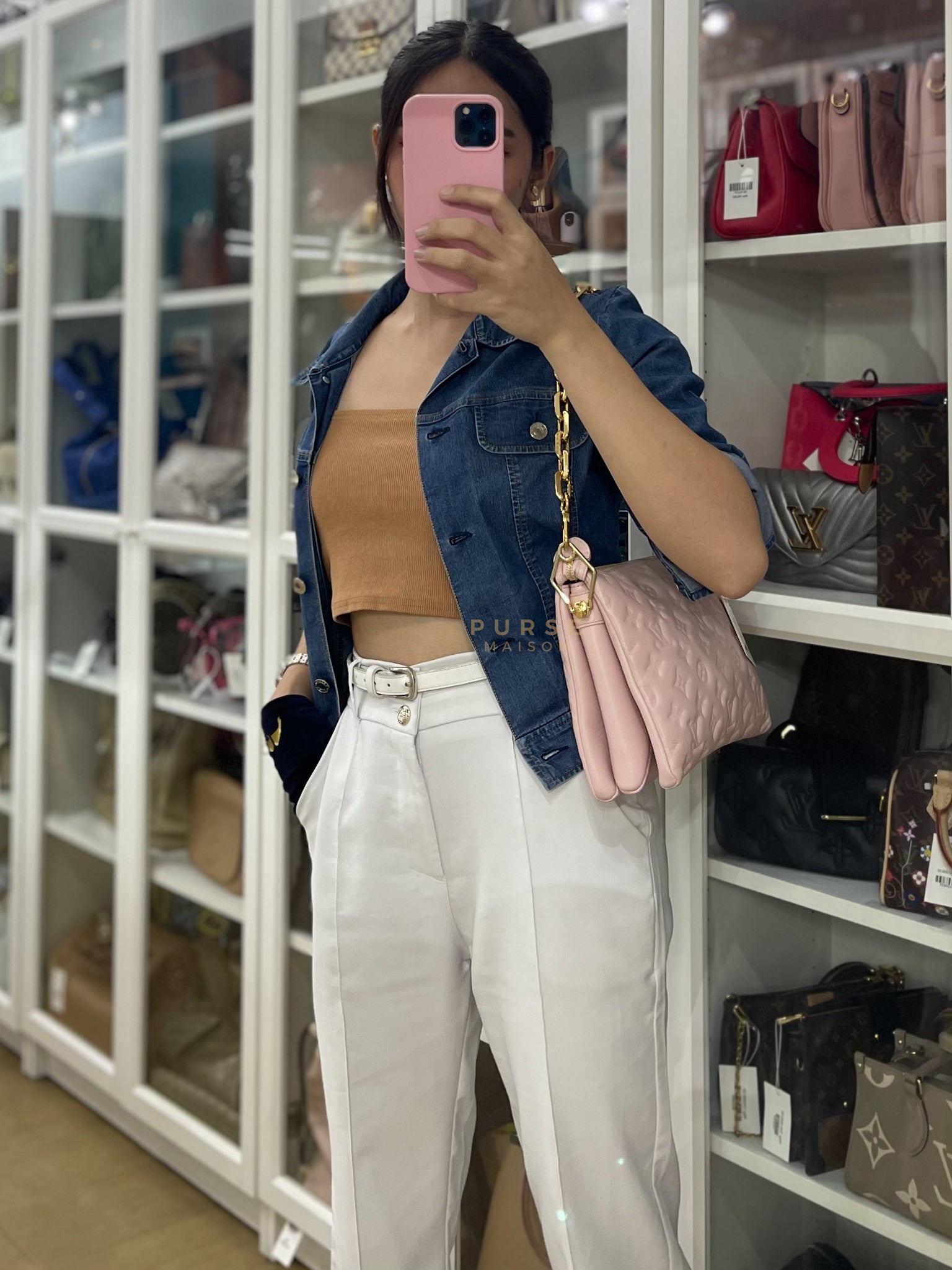 Coussin PM Rose Pink in Embossed Monogram Calfskin Leather (Microchip) | Purse Maison Luxury Bags Shop