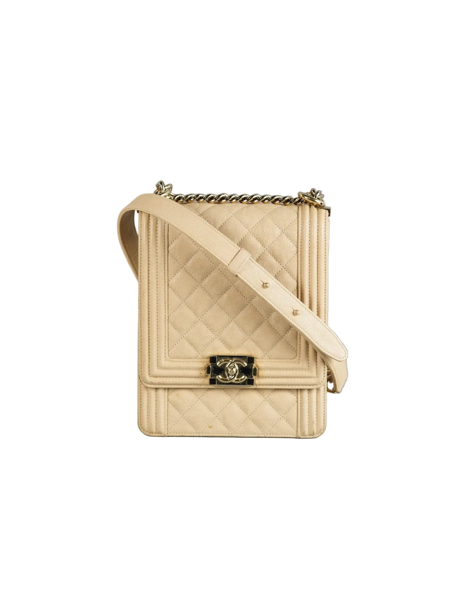 Cruise Boy North South in Light Beige Caviar Leather and Light Gold Hardware Series 29 | Purse Maison Luxury Bags Shop
