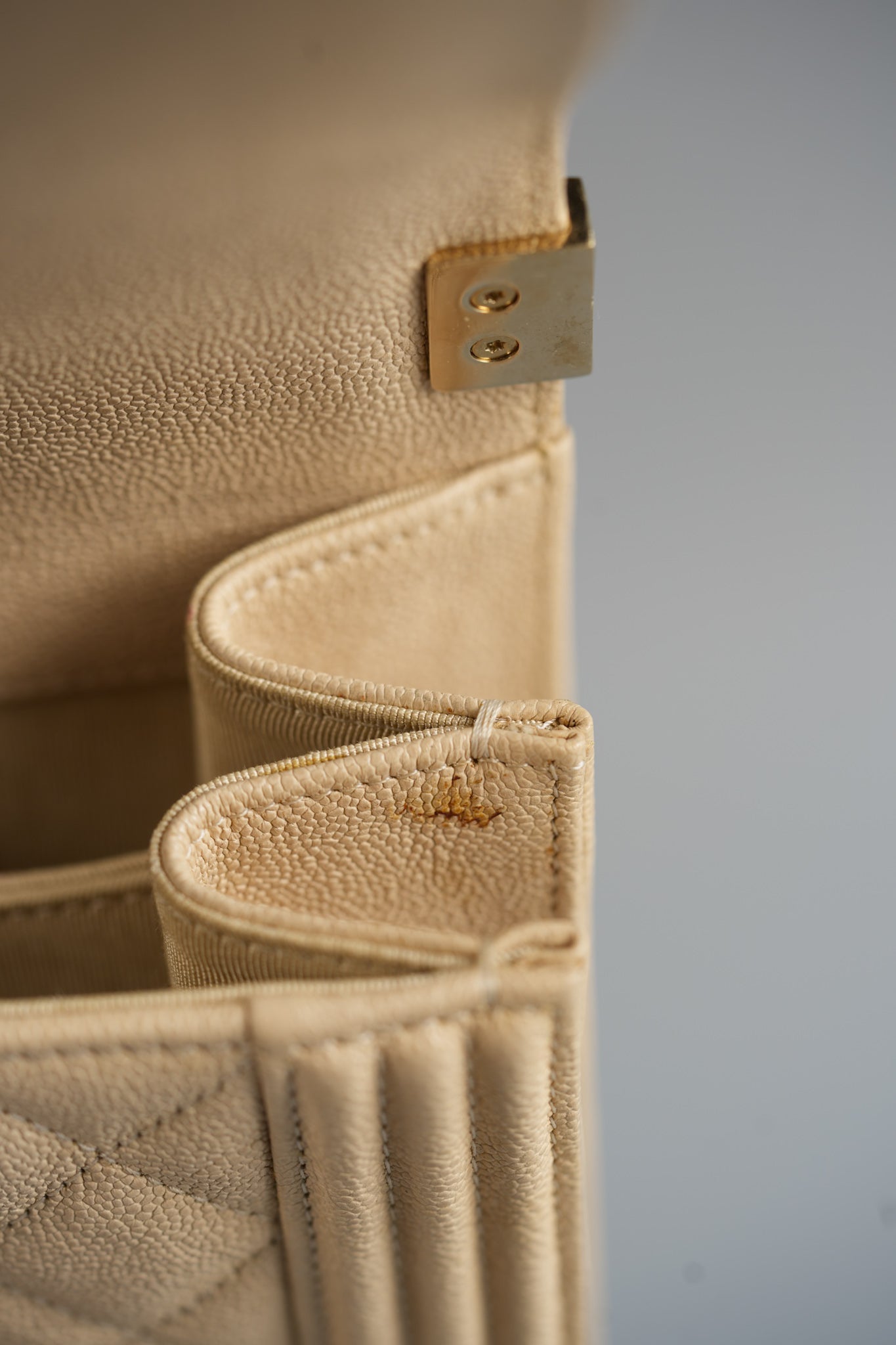 Cruise Boy North South in Light Beige Caviar Leather and Light Gold Hardware Series 29 | Purse Maison Luxury Bags Shop