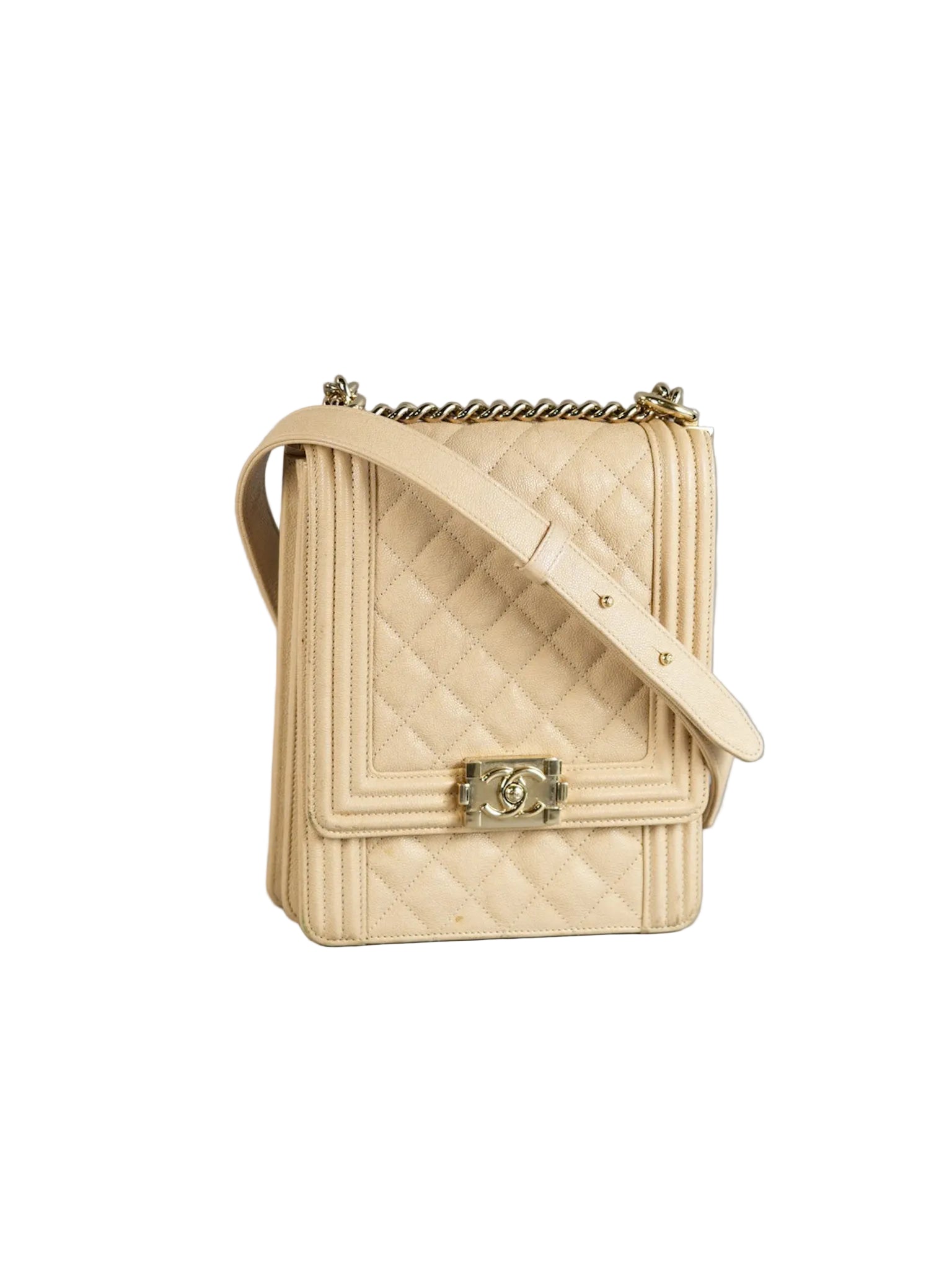 Cruise Boy North South in Light Beige Caviar Leather and Light Gold Hardware Series 29 | Purse Maison Luxury Bags Shop