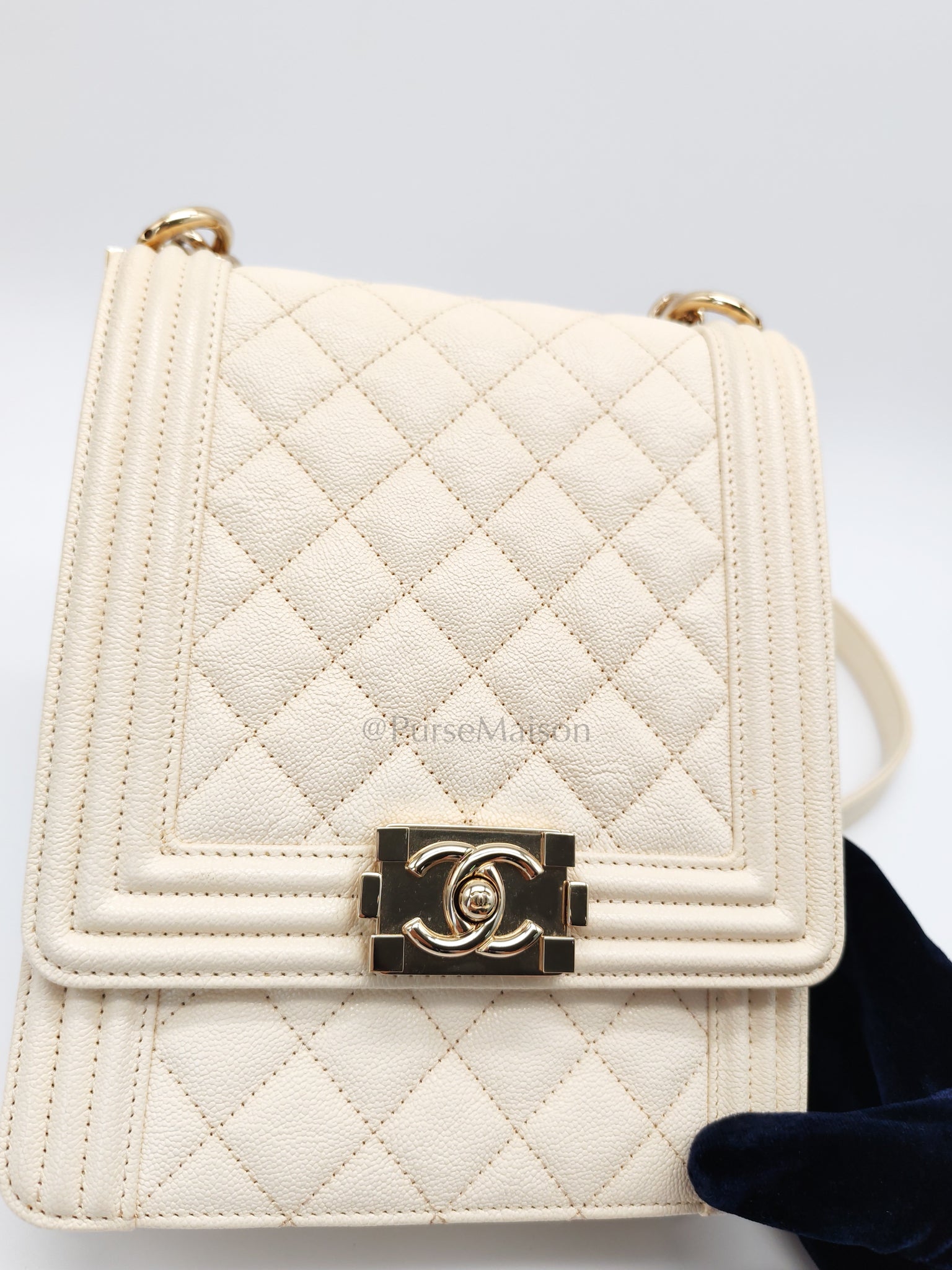Cruise Boy North South in Off White Caviar Leather and Light Gold Hardware Series 28 | Purse Maison Luxury Bags Shop